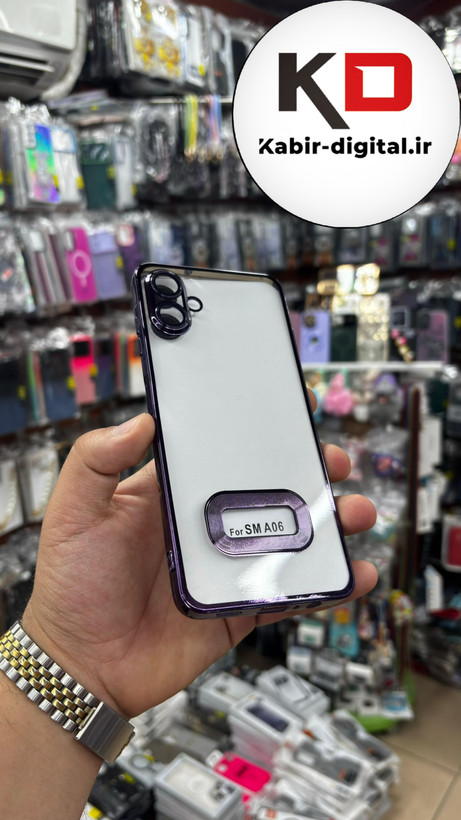 قاب گوشی Galaxy A06 سامسونگ طرح الکتروپلیتینگ ژله ای شفاف اورجینال طرح مگ سیف محافظ لنز دار بنفش