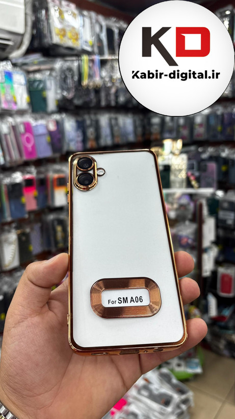 قاب گوشی Galaxy A06 سامسونگ طرح الکتروپلیتینگ ژله ای شفاف اورجینال طرح مگ سیف محافظ لنز دار طلایی