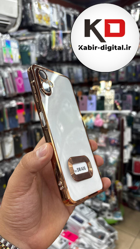 قاب گوشی Galaxy A06 سامسونگ طرح الکتروپلیتینگ ژله ای شفاف اورجینال طرح مگ سیف محافظ لنز دار طلایی