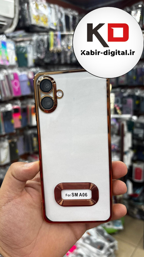 قاب گوشی Galaxy A06 سامسونگ طرح الکتروپلیتینگ ژله ای شفاف اورجینال طرح مگ سیف محافظ لنز دار طلایی