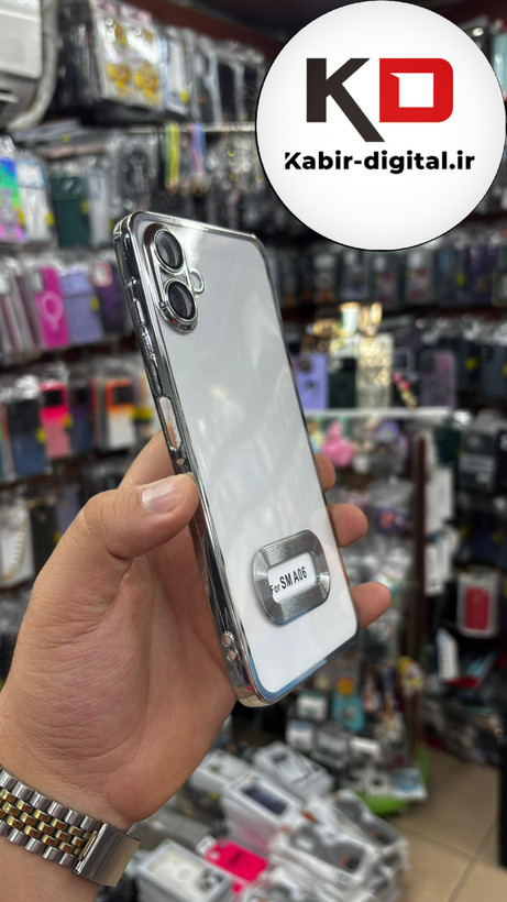 قاب گوشی Galaxy A06 سامسونگ طرح الکتروپلیتینگ ژله ای شفاف اورجینال طرح مگ سیف محافظ لنز دار نقره ایی