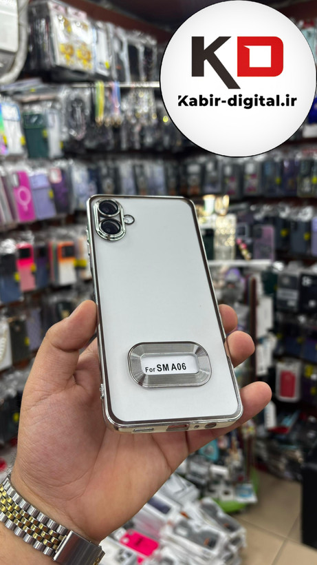 قاب گوشی Galaxy A06 سامسونگ طرح الکتروپلیتینگ ژله ای شفاف اورجینال طرح مگ سیف محافظ لنز دار نقره ایی