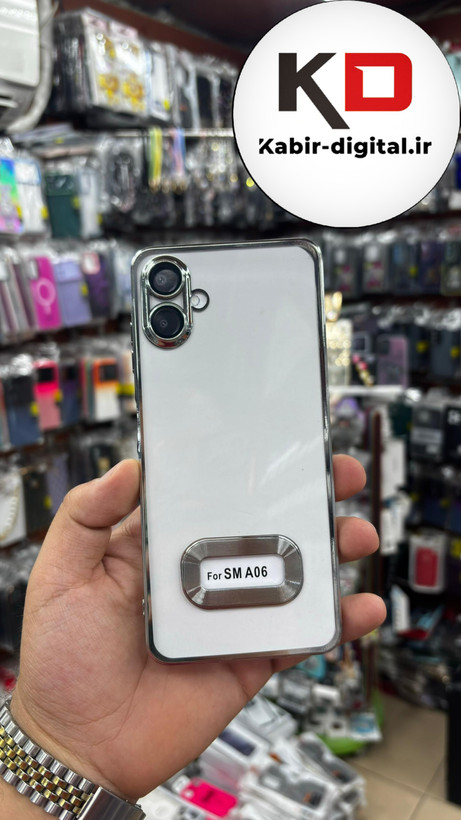 قاب گوشی Galaxy A06 سامسونگ طرح الکتروپلیتینگ ژله ای شفاف اورجینال طرح مگ سیف محافظ لنز دار نقره ایی