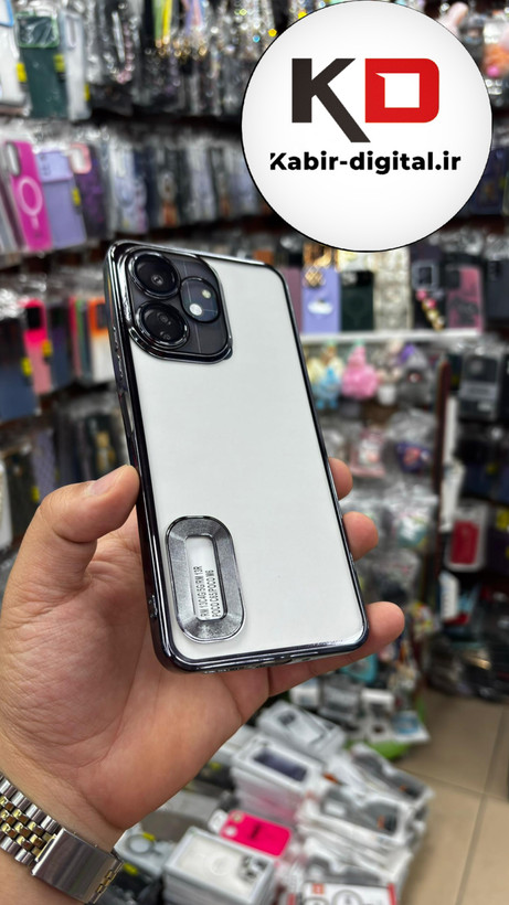 قاب گوشی Redmi 13R شیائومی طرح الکتروپلیتینگ ژله ای شفاف اورجینال طرح مگ سیف محافظ لنز دار مشکی