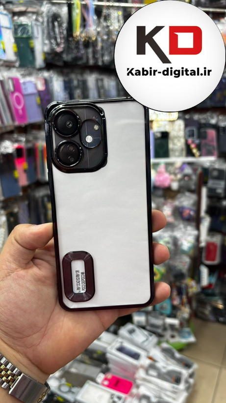 قاب گوشی Redmi 13R شیائومی طرح الکتروپلیتینگ ژله ای شفاف اورجینال طرح مگ سیف محافظ لنز دار مشکی