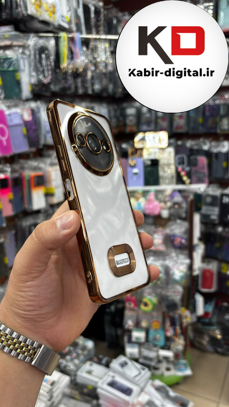 قاب گوشی Redmi A3 -A3X- Poco C61 شیائومی طرح الکتروپلیتینگ ژله ای شفاف اورجینال طرح مگ سیف محافظ لنز دار طلایی