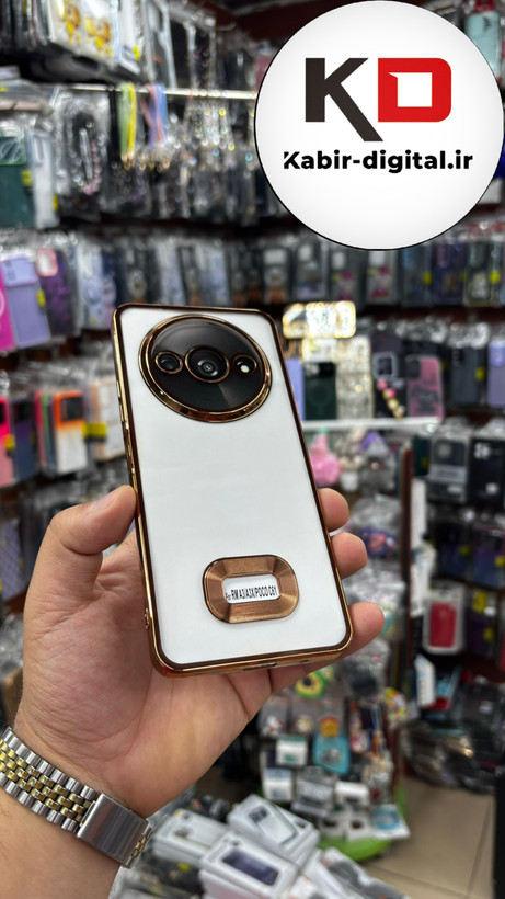 قاب گوشی Redmi A3 -A3X- Poco C61 شیائومی طرح الکتروپلیتینگ ژله ای شفاف اورجینال طرح مگ سیف محافظ لنز دار طلایی