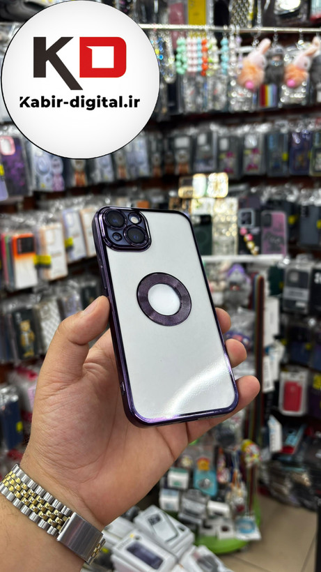 قاب گوشی iPhone 13 - iPhone14 - iPhone15 آیفون طرح الکتروپلیتینگ ژله ای شفاف اورجینال طرح مگ سیف محافظ لنز دار بنفش
