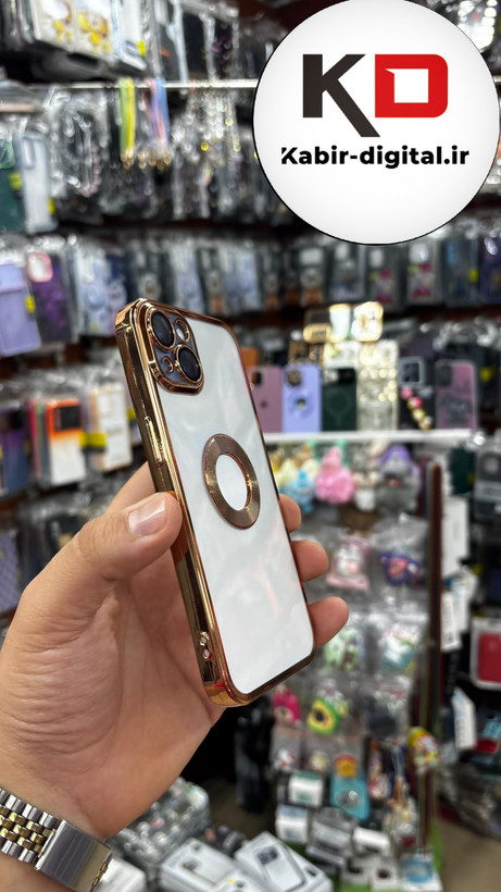 قاب گوشی iPhone 13 - iPhone14 - iPhone15 آیفون طرح الکتروپلیتینگ ژله ای شفاف اورجینال طرح مگ سیف محافظ لنز دار طلایی