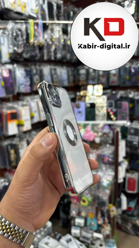 قاب گوشی iPhone 13 - iPhone14 - iPhone15 آیفون طرح الکتروپلیتینگ ژله ای شفاف اورجینال طرح مگ سیف محافظ لنز دار نقره ایی