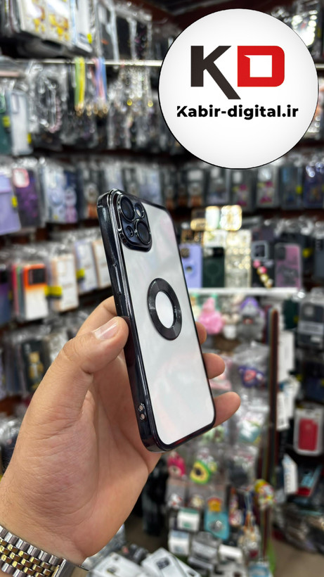 قاب گوشی iPhone 13 - iPhone14 - iPhone15 آیفون طرح الکتروپلیتینگ ژله ای شفاف اورجینال طرح مگ سیف محافظ لنز دار مشکی
