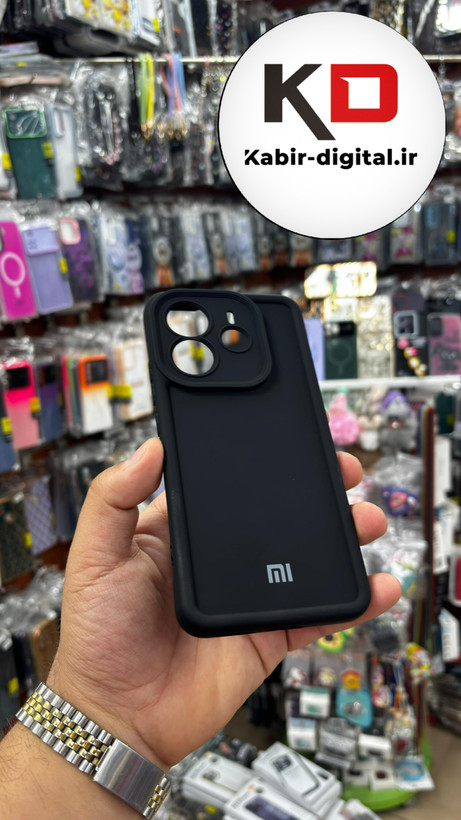 قاب گوشی Redmi Note 14 4G شیائومی طرح سیلیکونی Solid لوگو دار محافظ لنزدار مشکی