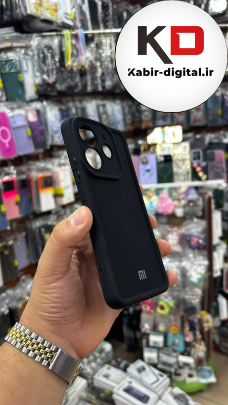 قاب گوشی Redmi Note 14 4G شیائومی طرح سیلیکونی Solid لوگو دار محافظ لنزدار مشکی