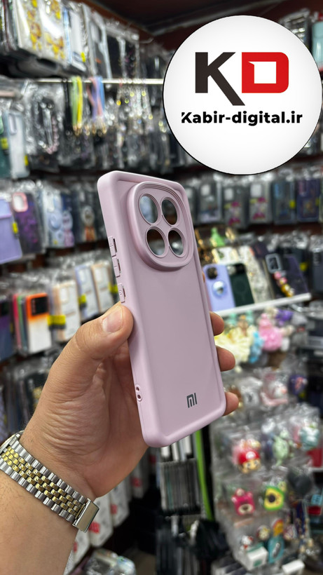 قاب گوشی Redmi Note 14 Pro 5G شیائومی طرح سیلیکونی Solid لوگو دار محافظ لنزدار بنفش کم رنگ