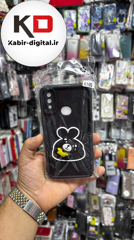 قاب گوشی Galaxy A10s سامسونگ سیلیکونی اسپینر دار (پاپ سوکت دار) طرح خرس مشکی محافظ لنزدار
