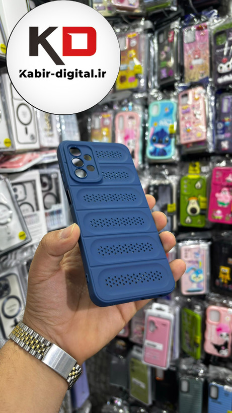 قاب گوشی Galaxy A13 4G/ A23 4G سیلیکونی پافر PC توری زیر بسته محافظ لنز دار آبی کاربنی