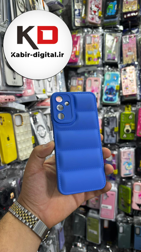 قاب گوشی Galaxy A15 سامسونگ سیلیکون ژله ای پافر PC زیر بسته محافظ لنز دار آبی کاربنی