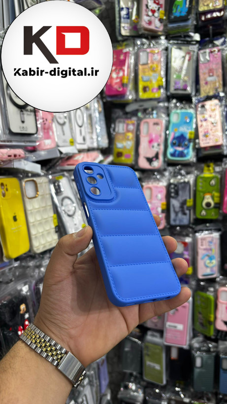 قاب گوشی Galaxy A15 سامسونگ سیلیکون ژله ای پافر PC زیر بسته محافظ لنز دار آبی کاربنی