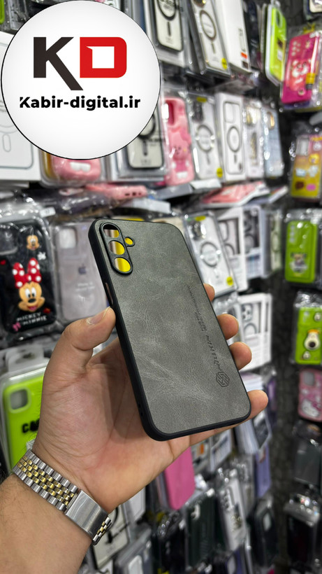 قاب گوشی Galaxy A15 سامسونگ نیلکین NILLKIN سوزنی چرمی محافظ لنز دار خاکستری