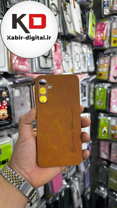 قاب گوشی Galaxy A15 سامسونگ نیلکین NILLKIN سوزنی چرمی محافظ لنز دار عسلی