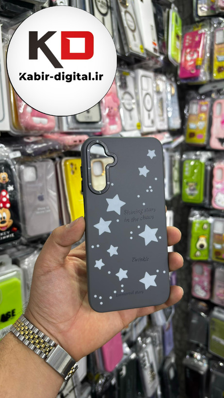 قاب گوشی Galaxy A15 سامسونگ فانتزی اورجینال Grade A شیشه ای PVD براق دور سیلیکونی ضدخش ضد ضربه طرح ستاره سفید