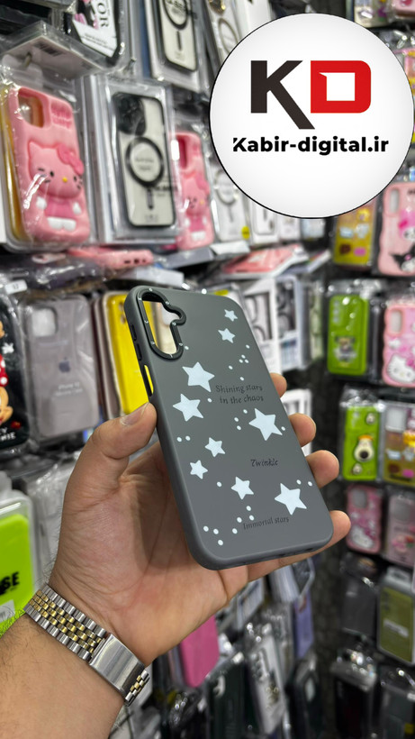 قاب گوشی Galaxy A15 سامسونگ فانتزی اورجینال Grade A شیشه ای PVD براق دور سیلیکونی ضدخش ضد ضربه طرح ستاره سفید