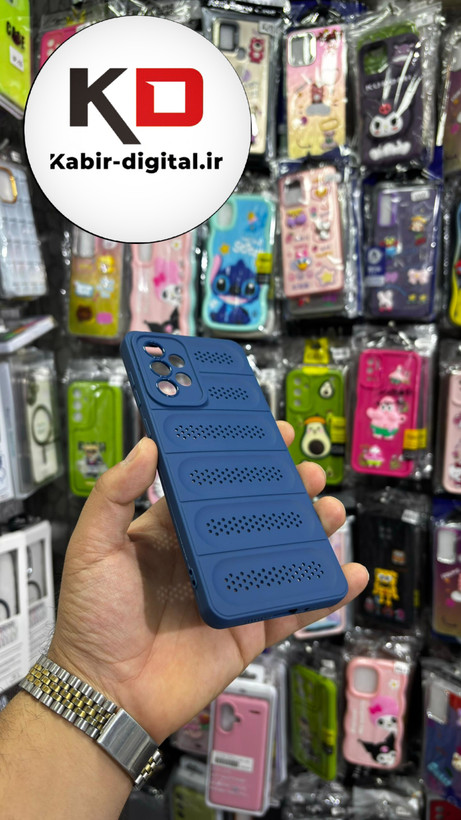 قاب گوشی Galaxy A73 سیلیکونی پافر PC توری زیر بسته محافظ لنز دار آبی کاربنی