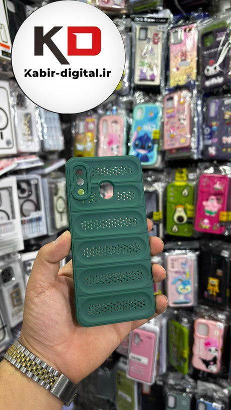 قاب گوشی Galaxy A30/A20 سامسونگ سیلیکونی پافر PC توری زیر بسته محافظ لنز دار سبز