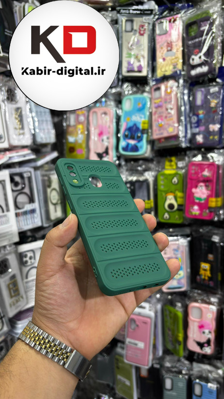قاب گوشی Galaxy A30/A20 سامسونگ سیلیکونی پافر PC توری زیر بسته محافظ لنز دار سبز
