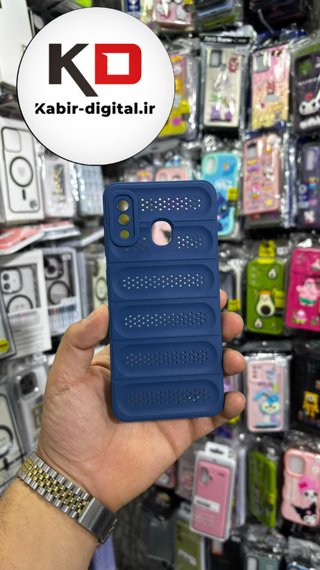 قاب گوشی Galaxy A30/A20 سامسونگ سیلیکونی پافر PC توری زیر بسته محافظ لنز دار آبی