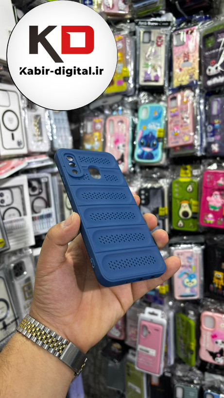 قاب گوشی Galaxy A30/A20 سامسونگ سیلیکونی پافر PC توری زیر بسته محافظ لنز دار آبی