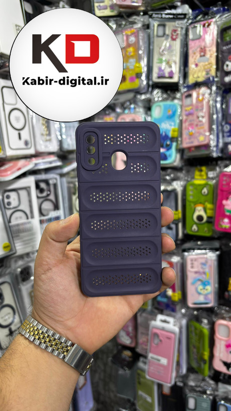 قاب گوشی Galaxy A30/A20 سامسونگ سیلیکونی پافر PC توری زیر بسته محافظ لنز دار بنفش