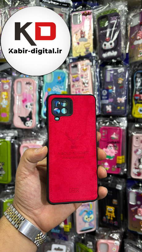قاب گوشی Galaxy A22 4G - Galaxy M32 4G سامسونگ طرح ژله ای چرمی ساده گوزنی محافظ لنزدار قرمز