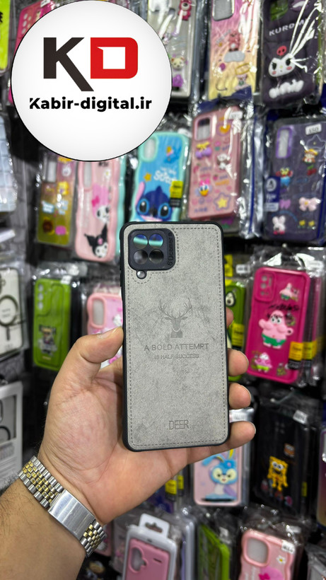 قاب گوشی Galaxy A22 4G - Galaxy M32 4G سامسونگ طرح ژله ای چرمی ساده گوزنی محافظ لنزدار خاکستری