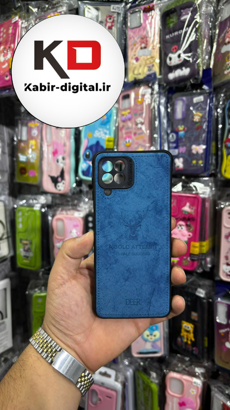 قاب گوشی Galaxy A22 4G - Galaxy M32 4G سامسونگ طرح ژله ای چرمی ساده گوزنی محافظ لنزدار آبی