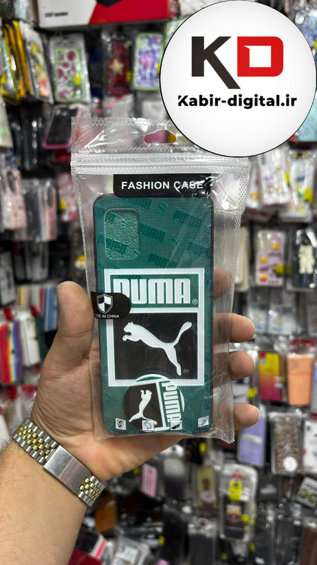 قاب گوشی Galaxy A31/51 سامسونگ فانتزی سوزنی برجسته طرح PUMA سبز پاپ سوکت دار