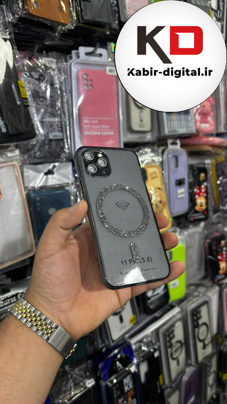 قاب گوشی iPhone 11 Proآیفون الکتروپلیتینگ ژله ای شفاف اورجینال طرح مگ سیف شاین دار محافظ لنز دار مشکی