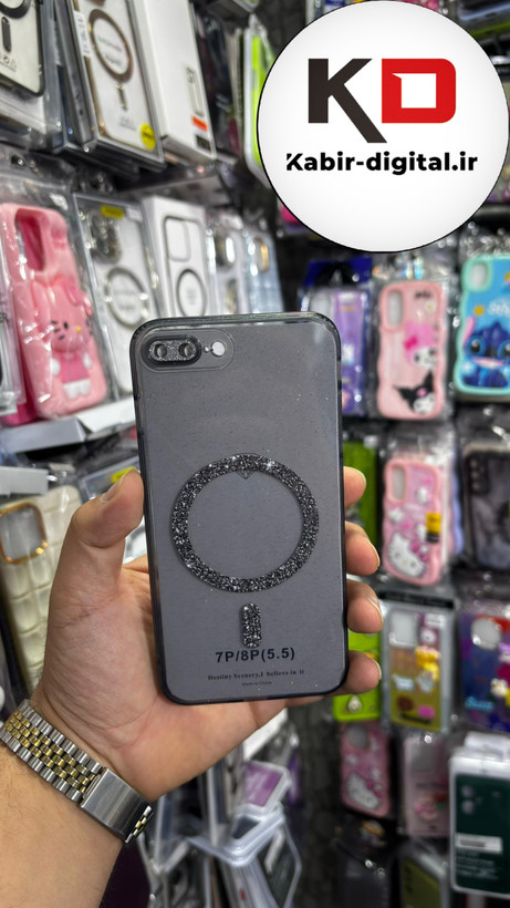 قاب گوشی iPhone 8 plusآیفون الکتروپلیتینگ ژله ای شفاف اورجینال طرح مگ سیف شاین دار محافظ لنز دار مشکی