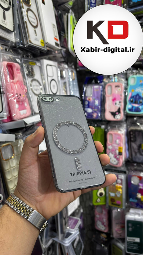 قاب گوشی iPhone 8 plusآیفون الکتروپلیتینگ ژله ای شفاف اورجینال طرح مگ سیف شاین دار محافظ لنز دار مشکی