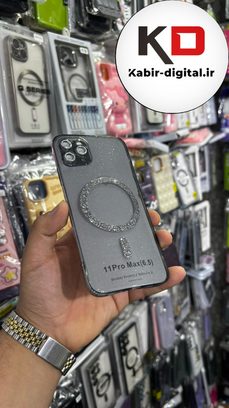 قاب گوشی iPhone 11 pro maxآیفون الکتروپلیتینگ ژله ای شفاف اورجینال طرح مگ سیف شاین دار محافظ لنز دار مشکی