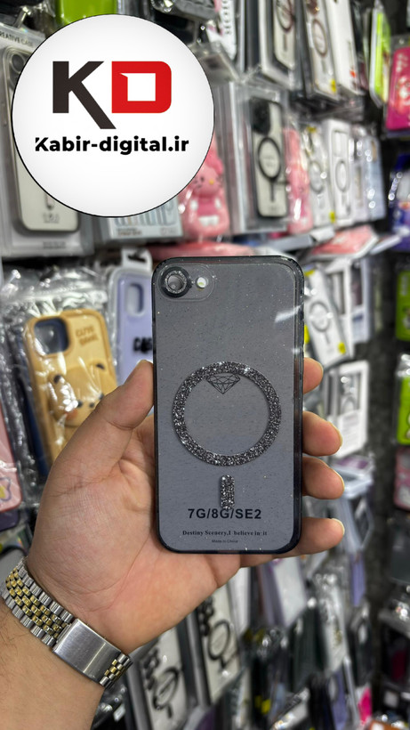 قاب گوشی iPhone 7/8آیفون الکتروپلیتینگ ژله ای شفاف اورجینال طرح مگ سیف شاین دار محافظ لنز دار مشکی