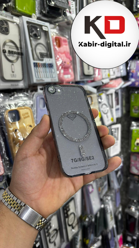 قاب گوشی iPhone 7/8آیفون الکتروپلیتینگ ژله ای شفاف اورجینال طرح مگ سیف شاین دار محافظ لنز دار مشکی