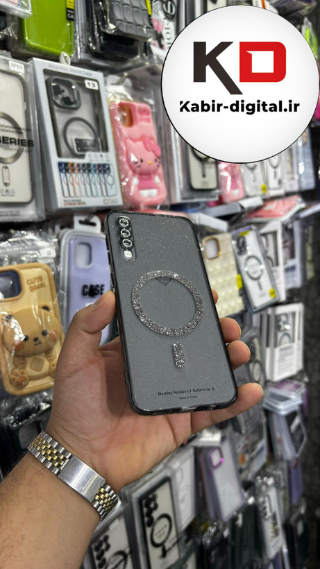 قاب گوشی Galaxy A30s/ A50/A50s سامسونگ الکتروپلیتینگ ژله ای شفاف اورجینال طرح مگ سیف نگین دار شاین محافظ لنز دار مشکی