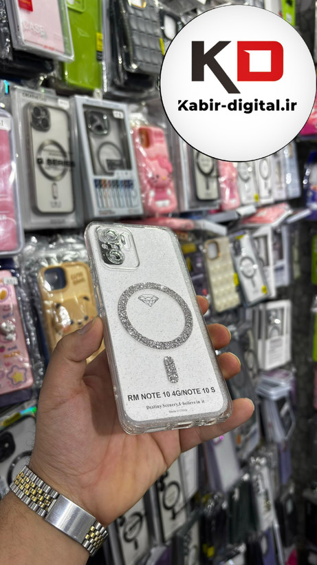 قاب گوشی Redmi Note 10s / NOTE 10 / POCO M5sشیائومی الکتروپلیتینگ ژله ای شفاف اورجینال طرح مگ سیف نگین دار شاین محافظ لنز دار سفید