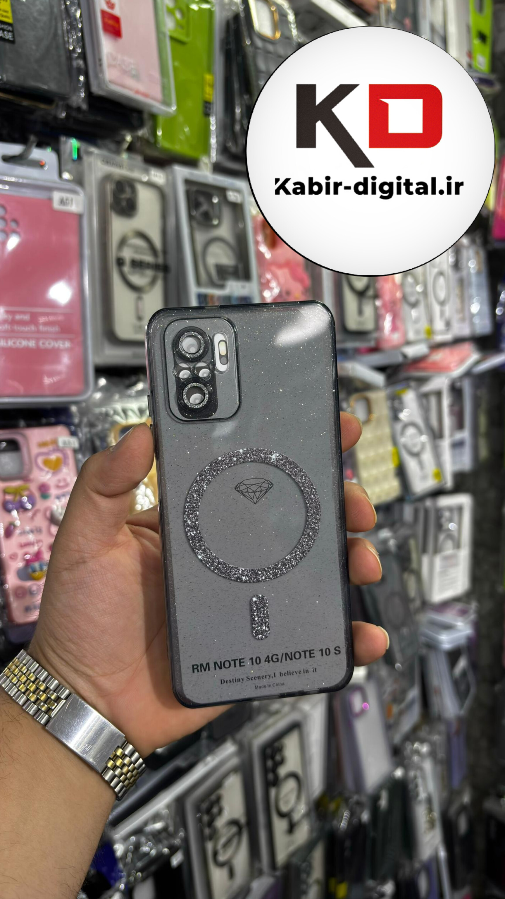 قاب گوشی Redmi Note 10s / NOTE 10 / POCO M5sشیائومی الکتروپلیتینگ ژله ای شفاف اورجینال طرح مگ سیف نگین دار شاین محافظ لنز دار مشکی