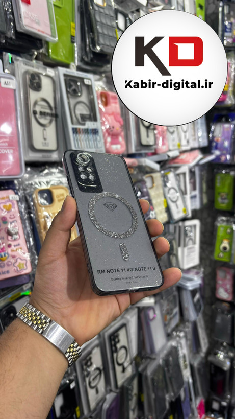 قاب گوشی Redmi Note 11s / Note 11 /sشیائومی الکتروپلیتینگ ژله ای شفاف اورجینال طرح مگ سیف نگین دار شاین محافظ لنز دار مشکی