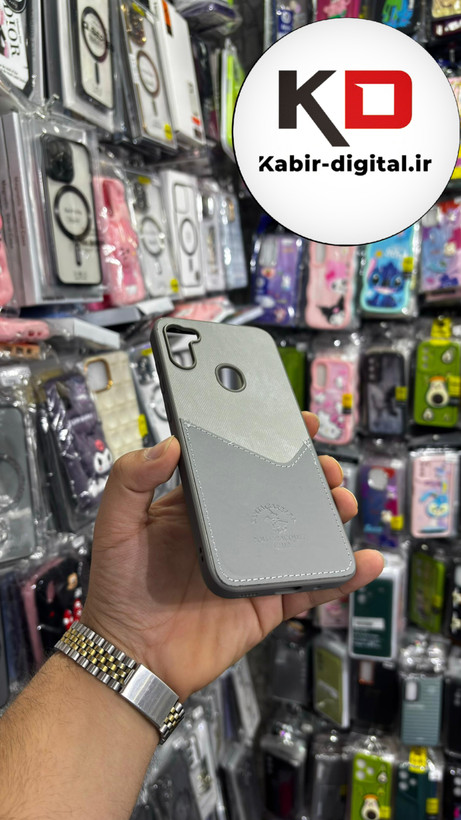 قاب گوشی Galaxy A11 سامسونگ طرح دو تیکه پارچه و چرم کلاسیک HARD چرمی پولو PULO جاکارتی دار چرمی خاکستری