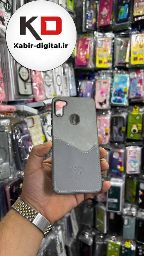 قاب گوشی Galaxy A11 سامسونگ طرح دو تیکه پارچه و چرم کلاسیک HARD چرمی پولو PULO جاکارتی دار چرمی خاکستری