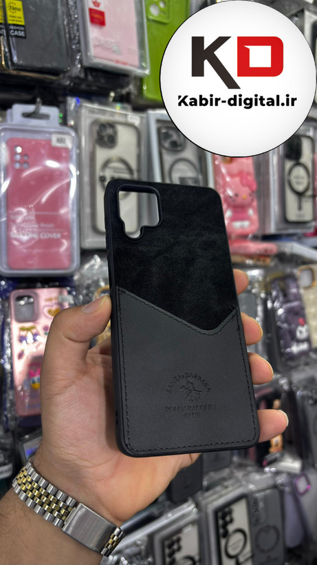 قاب گوشی Galaxy A12/M12 سامسونگ طرح دو تیکه پارچه و چرم کلاسیک HARD چرمی پولوPULO جاکارتی دار چرمی مشکی