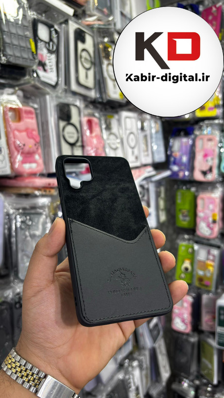 قاب گوشی Galaxy A12/M12 سامسونگ طرح دو تیکه پارچه و چرم کلاسیک HARD چرمی پولوPULO جاکارتی دار چرمی مشکی